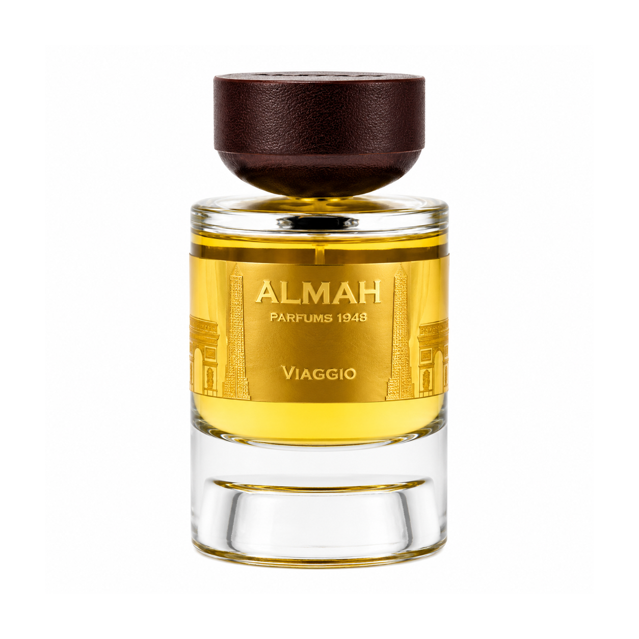 Viaggio d'Almah Parfums 1948, eau de parfum 100 ml, flacon de face sur fond blanc.