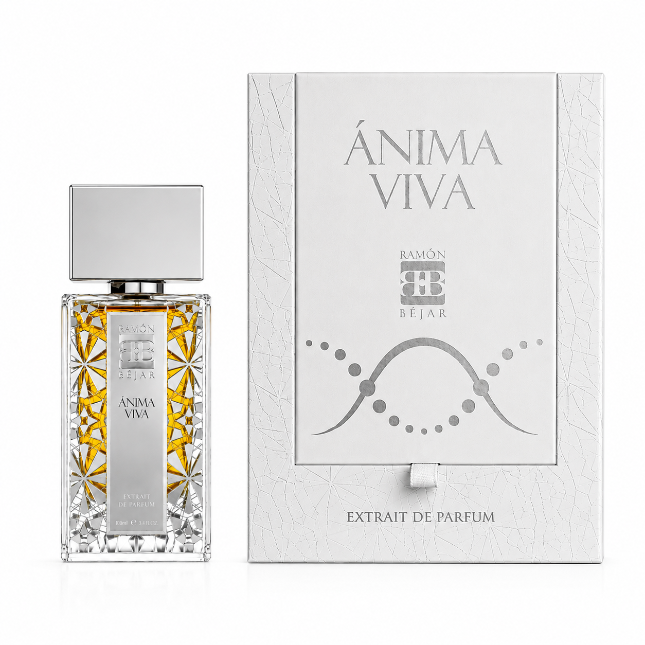 Coffret Anima Viva Ramon Bejar Extrait de Parfum 100 ml avec flacon sur fond blanc