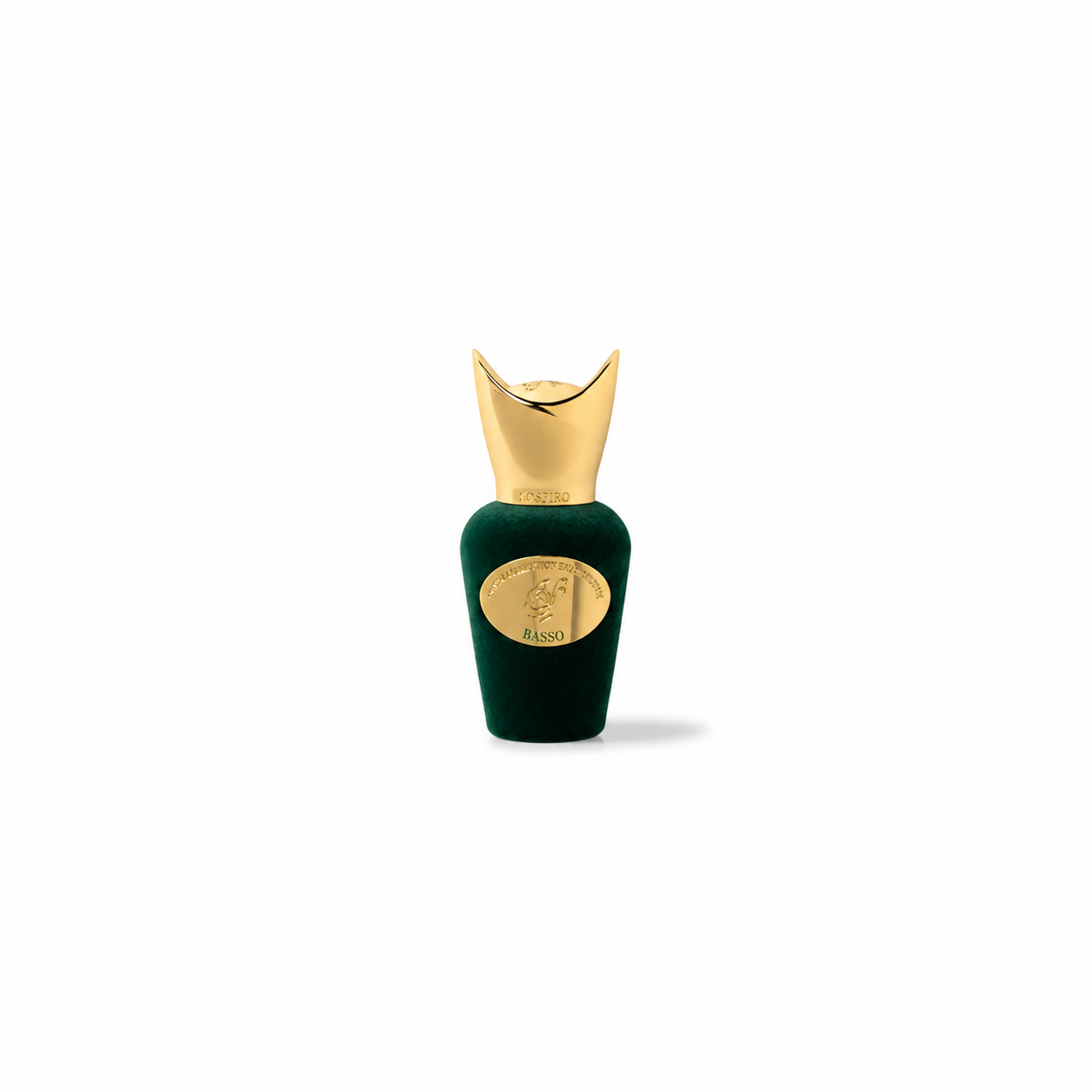 Basso de Sospiro, eau de parfum 15 ml, miniature de face sur fond blanc.