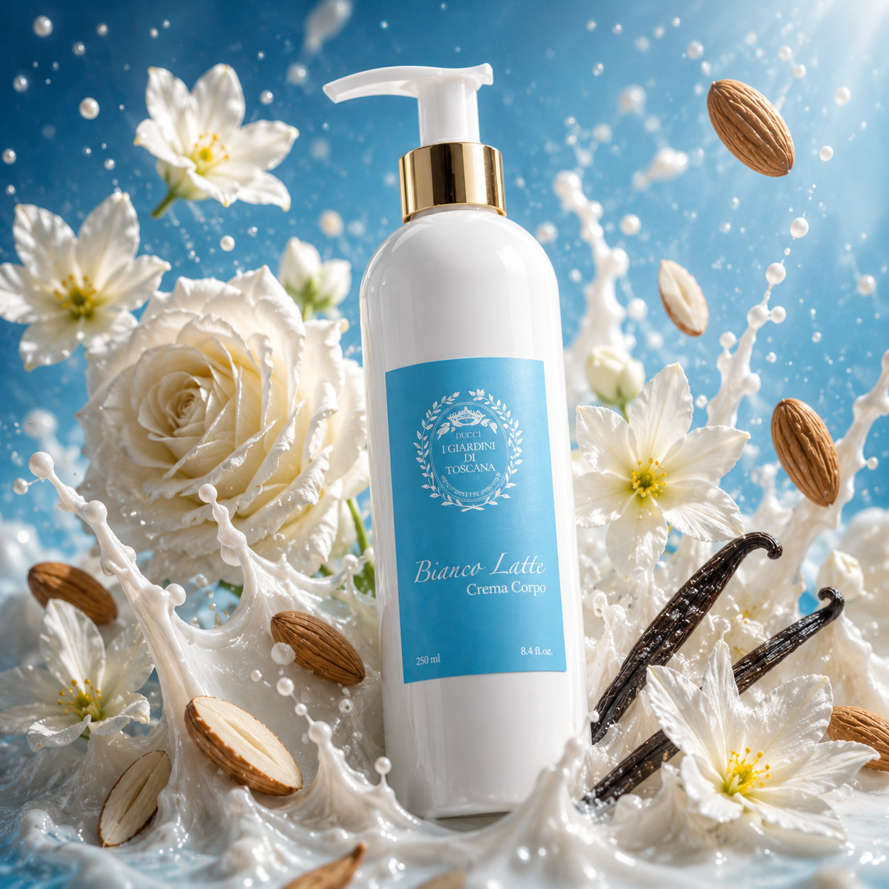 Crème Corps Bianco Latte by Giardini di Toscana – texture crémeuse avec caramel, miel et vanille