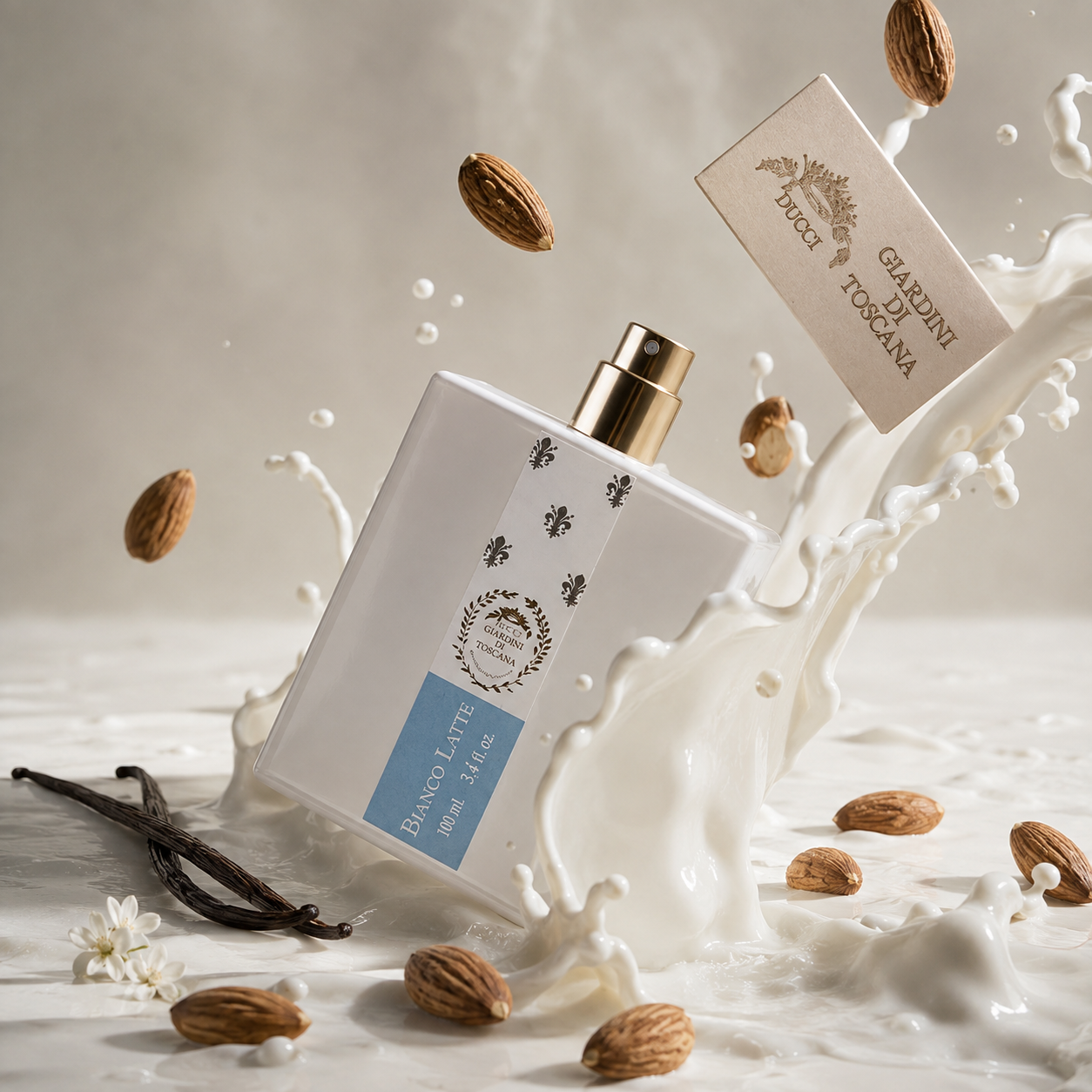 Bianco Latte Giardini di Toscana extrait de parfum avec lait, amandes et vanille
