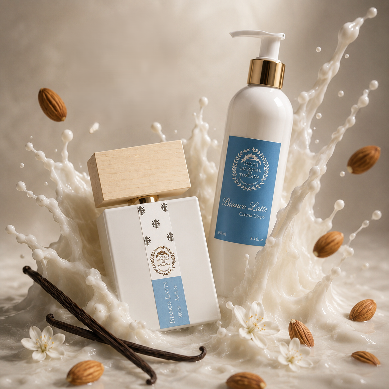Bianco Latte Giardini di Toscana parfum et crème corps avec lait, amandes et vanille