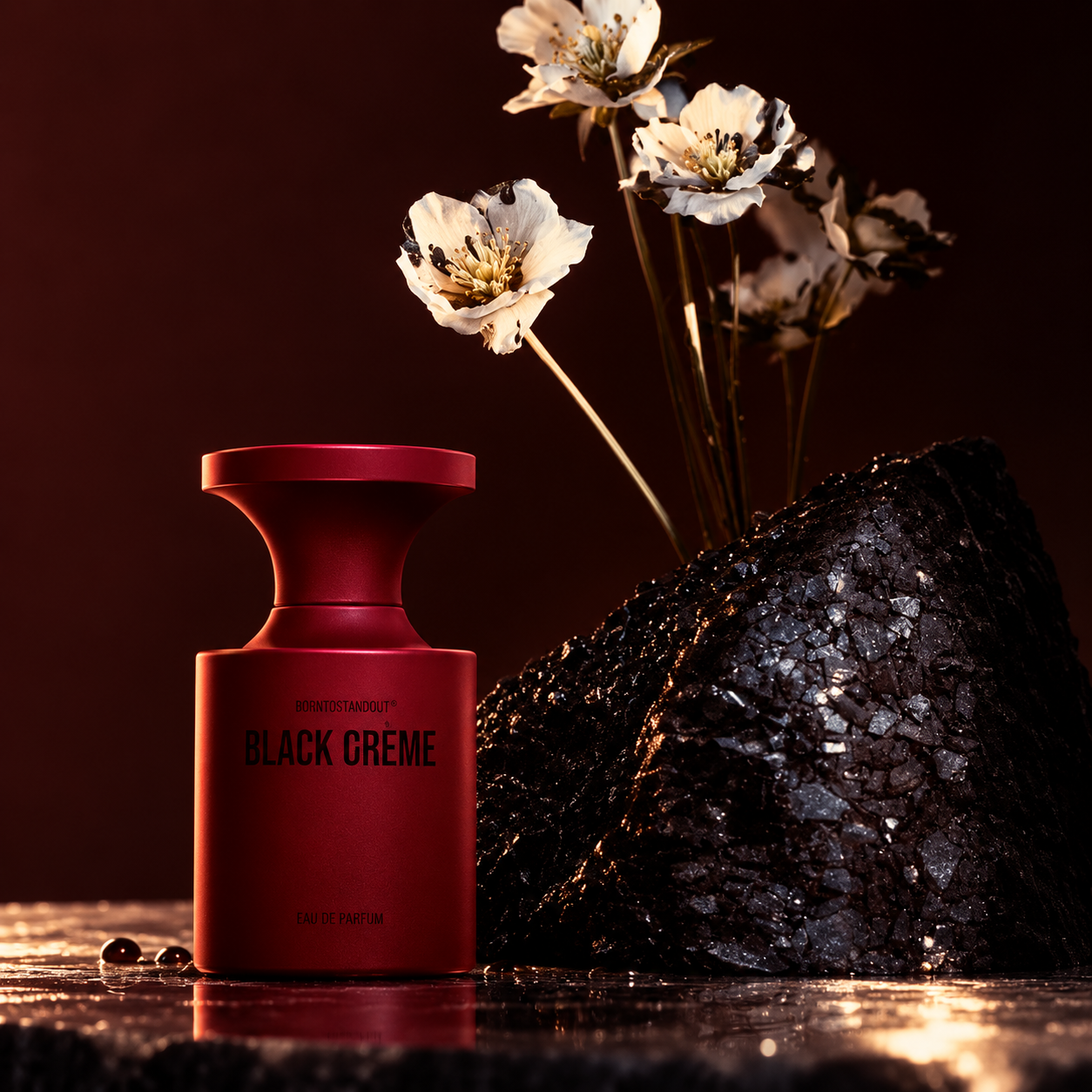 Black Crème Extrait Extrême 50 ml avec fleurs blanches et roche noire