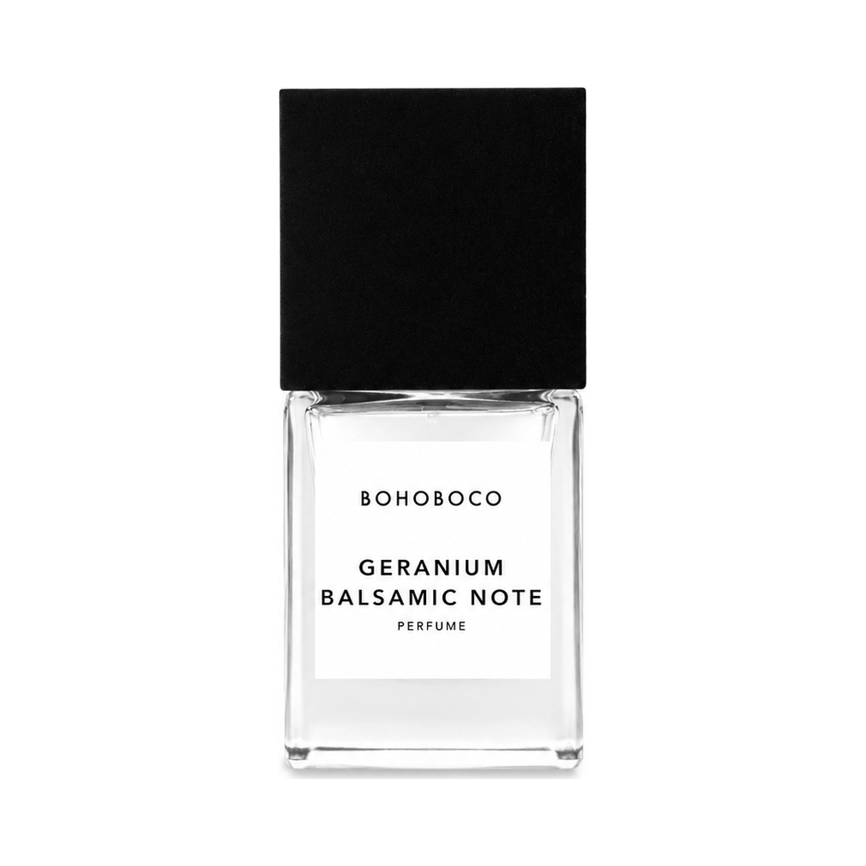 Geranium Balsamic Notes de Bohoboco, eau de parfum 50 ml, flacon de face sur fond blanc.