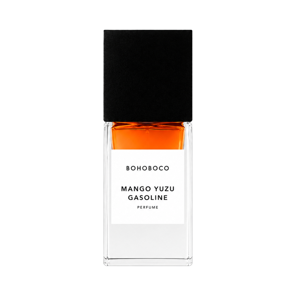 Mango Yuzu Gasoline de Bohoboco, eau de parfum 50 ml, flacon de face sur fond blanc.