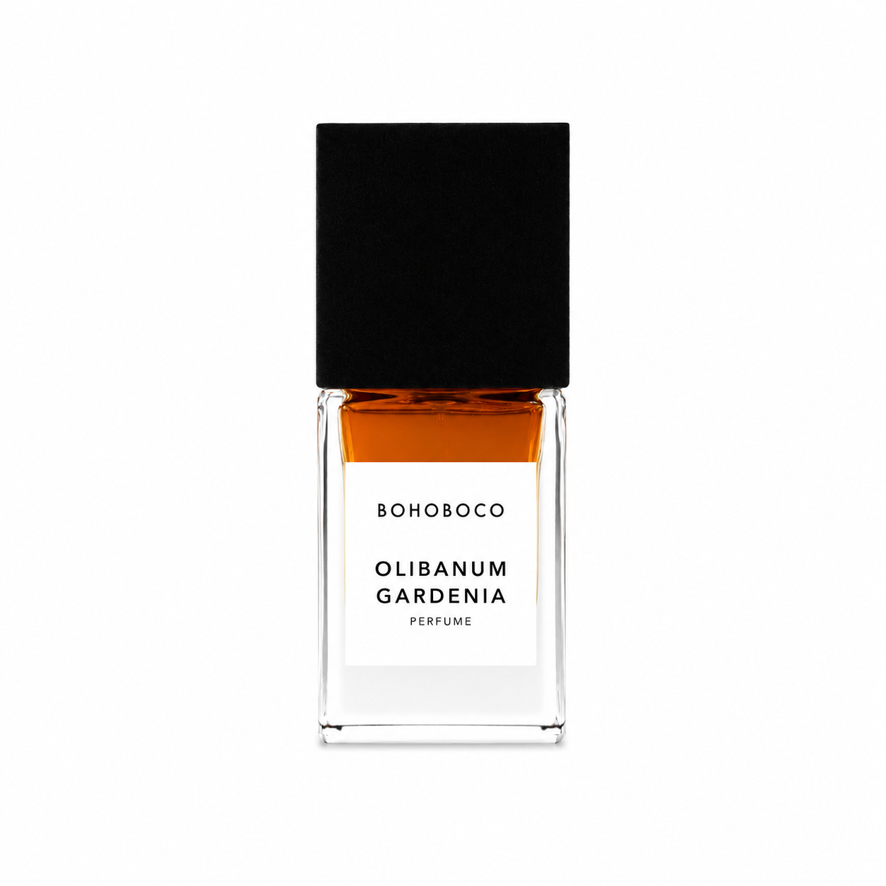 Olibanum Gardenia de Bohoboco, eau de parfum 50 ml, flacon de face sur fond blanc.