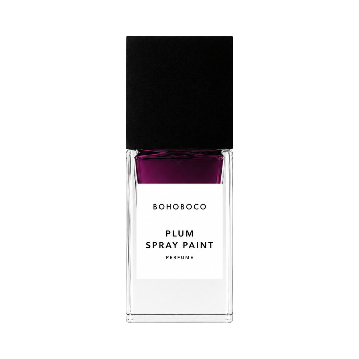 Plum Spray Paint de Bohoboco, eau de parfum 50 ml, flacon de face sur fond blanc.
