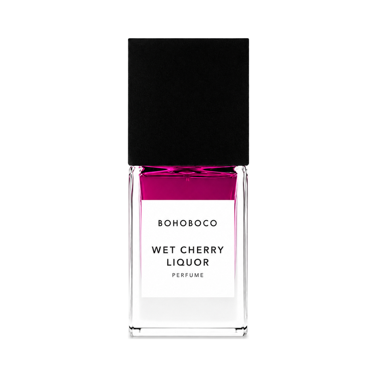 Wet Cherry Liquor de Bohoboco, eau de parfum 50 ml, flacon de face sur fond blanc.