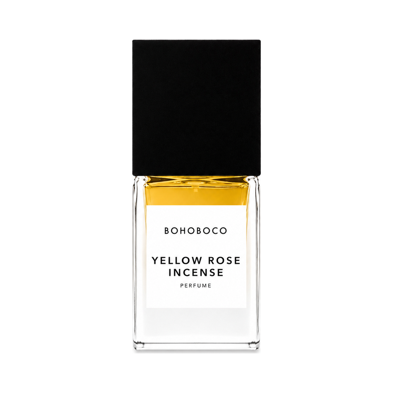 Yellow Rose Incense de Bohoboco, eau de parfum 50 ml, flacon de face sur fond blanc.
