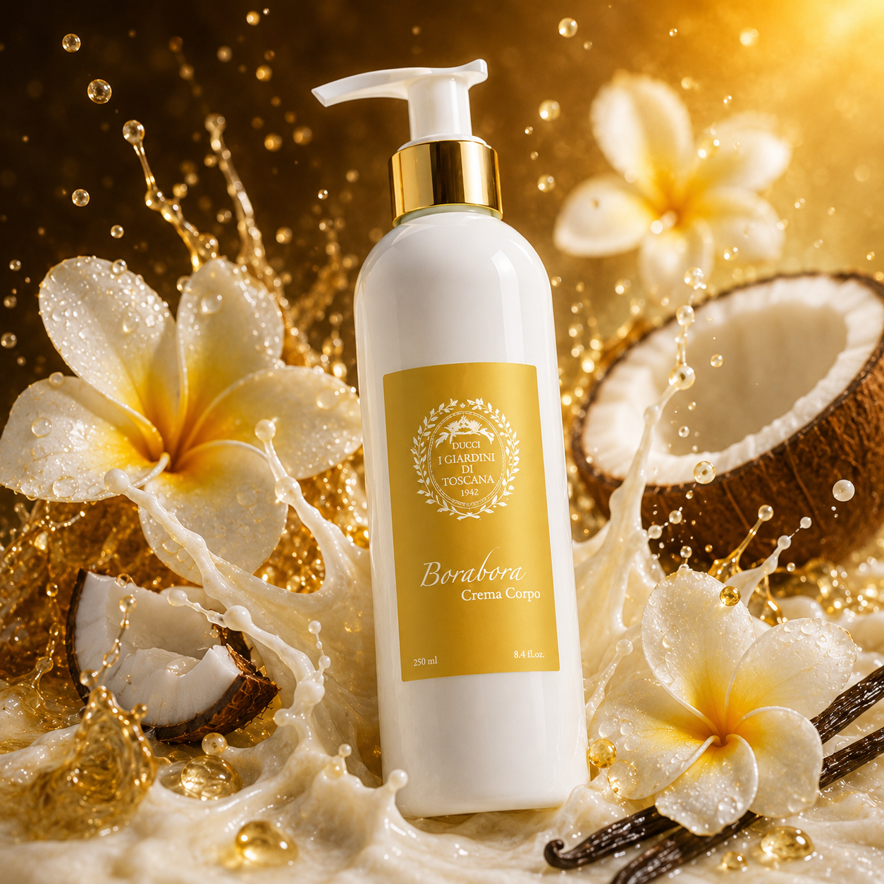 Crème Corps Borabora by Giardini di Toscana – texture crémeuse avec tiaré, lait de coco et vanille