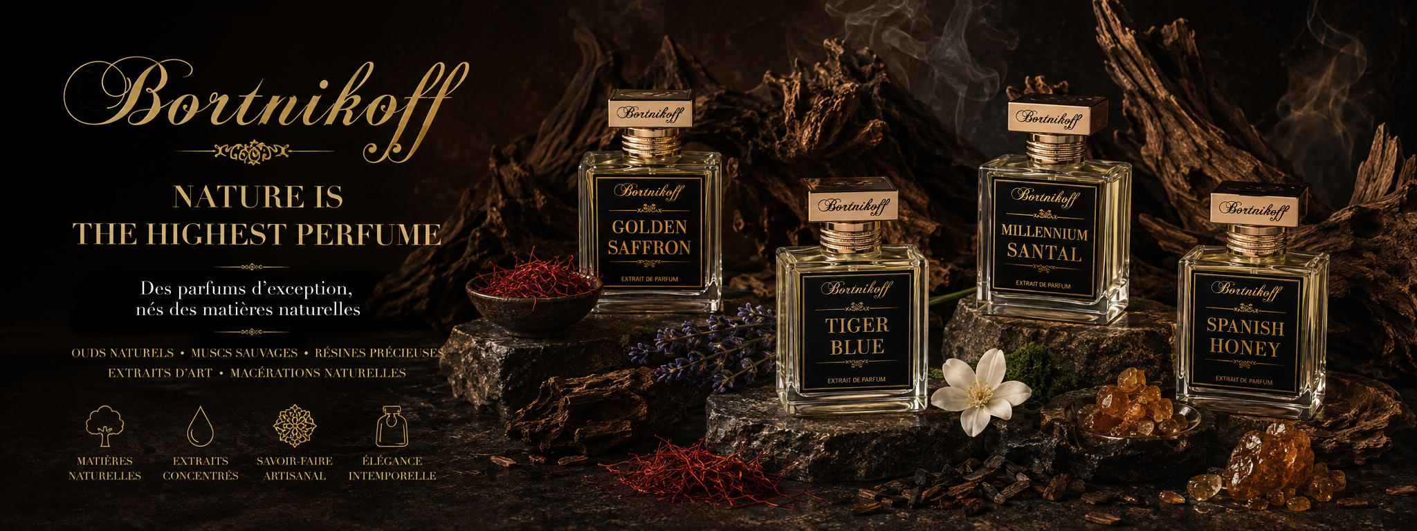 Parfums Bortnikoff aux matières naturelles, oud, musc et résines précieuses