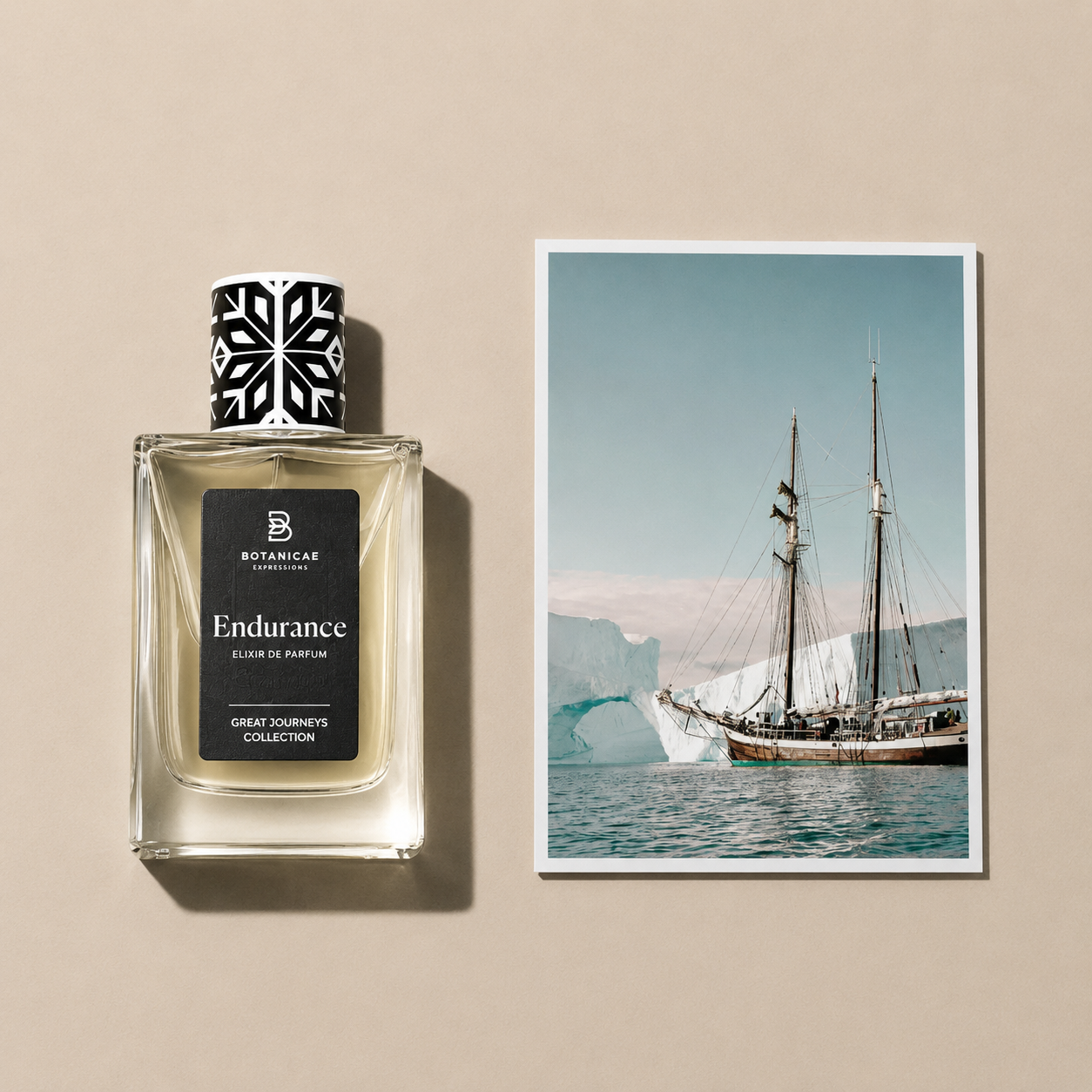Endurance de Botanicae, élixir de parfum 75 ml, mise en scène évoquant un solaire aromatique.