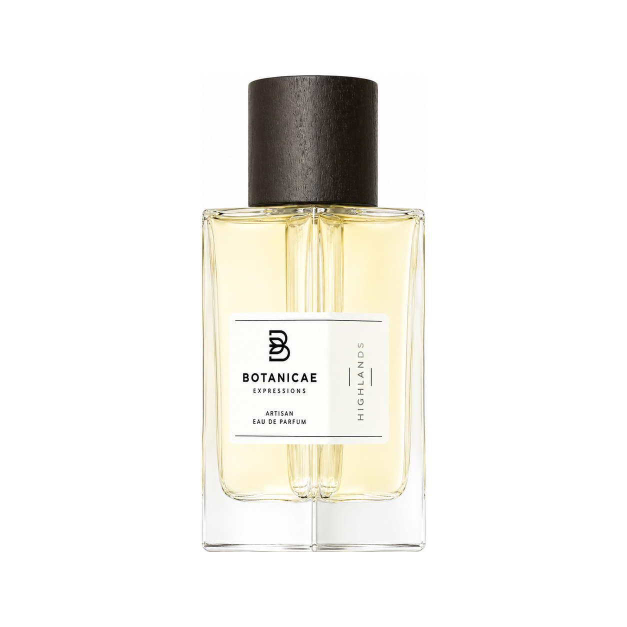 Highlands de Botanicae, eau de parfum 100 ml, flacon de face sur fond blanc.