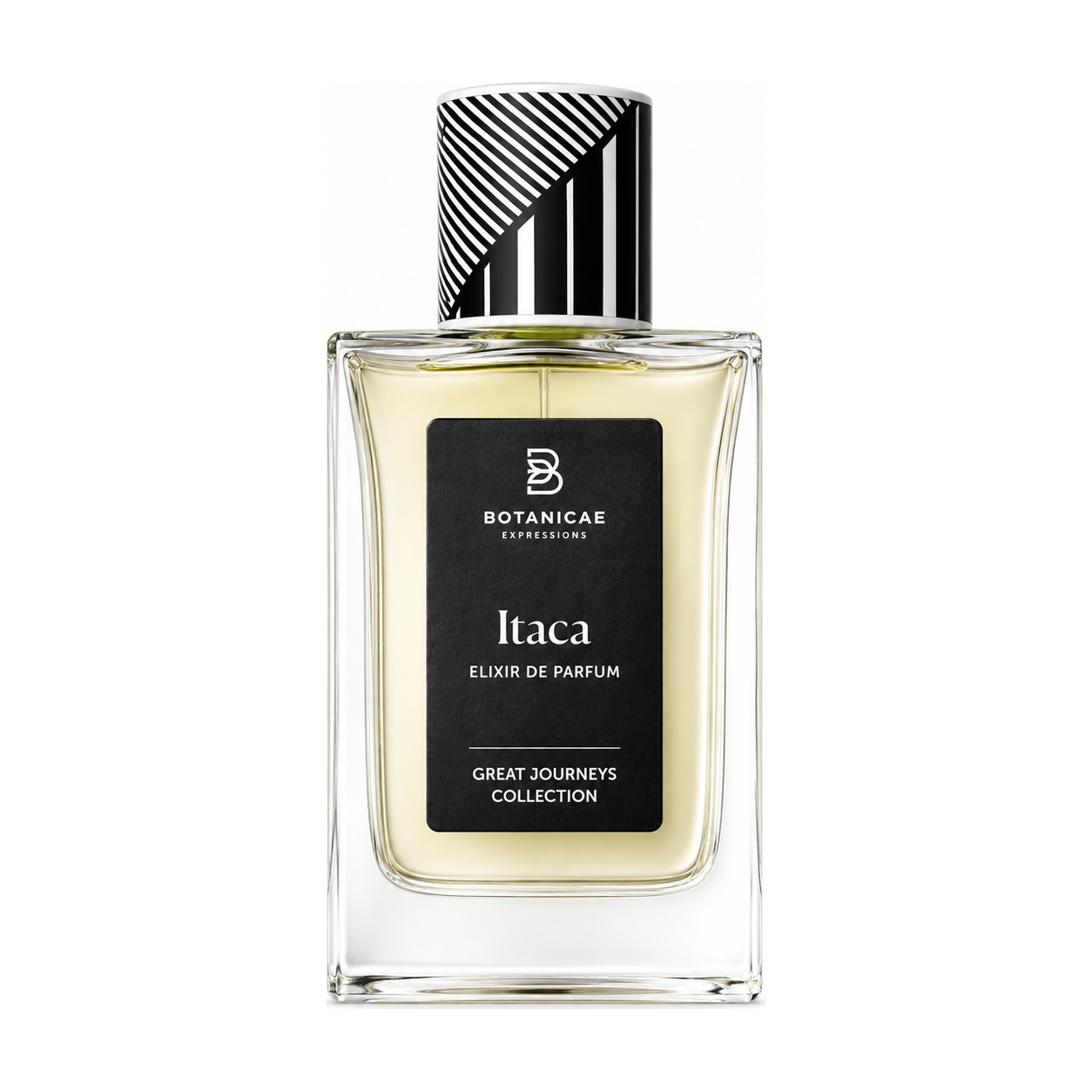 Itaca de Botanicae, élixir de parfum 75 ml, flacon de face sur fond blanc.