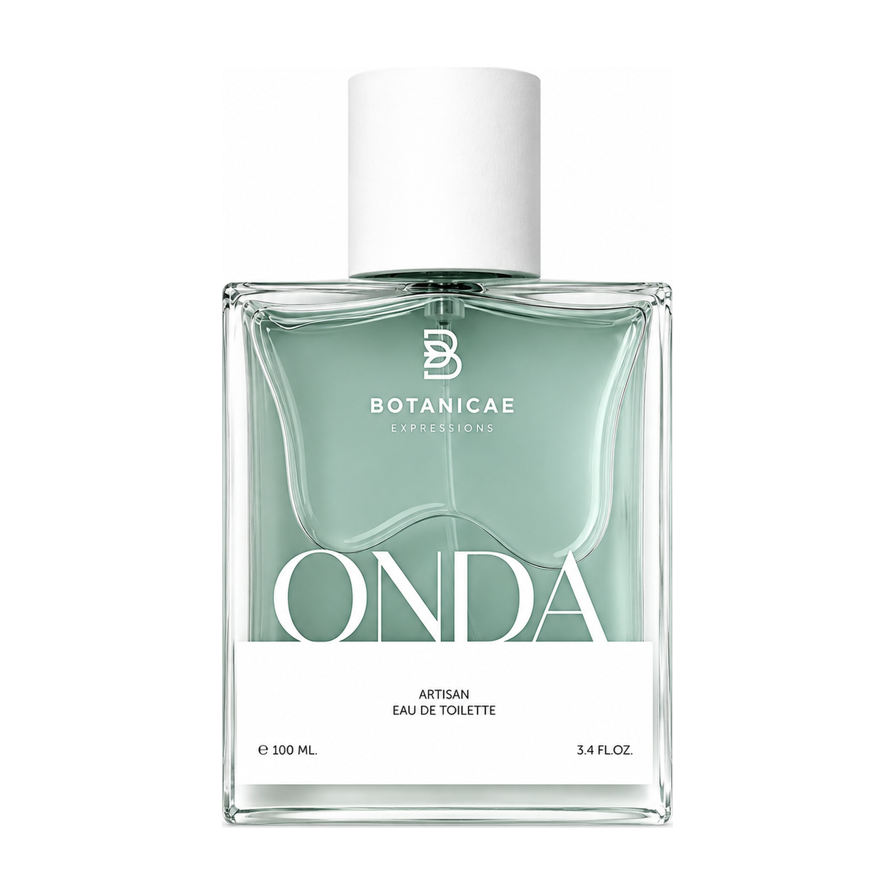 Onda de Botanicae, eau de toilette intense 100 ml, flacon de face sur fond blanc.