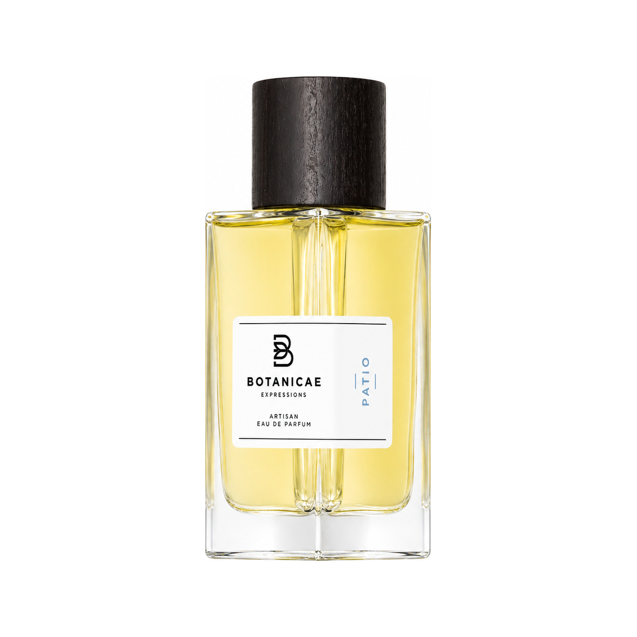 Patio de Botanicae, eau de parfum 100 ml, flacon de face sur fond blanc.