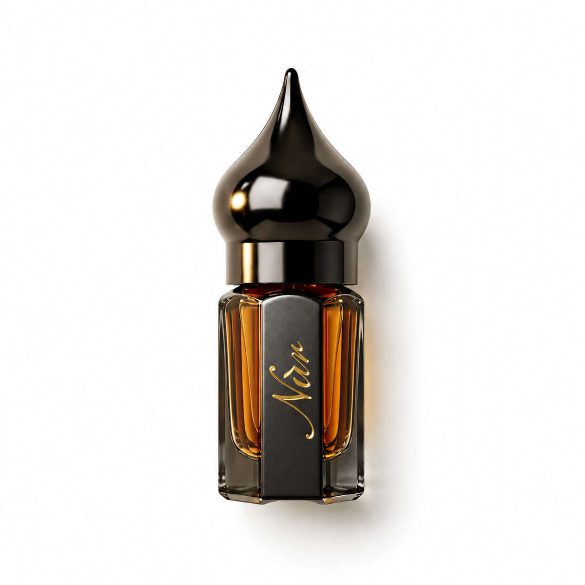 Caramel Tonka de NÛR, élixir de parfum 3 ml, flacon de face sur fond blanc.
