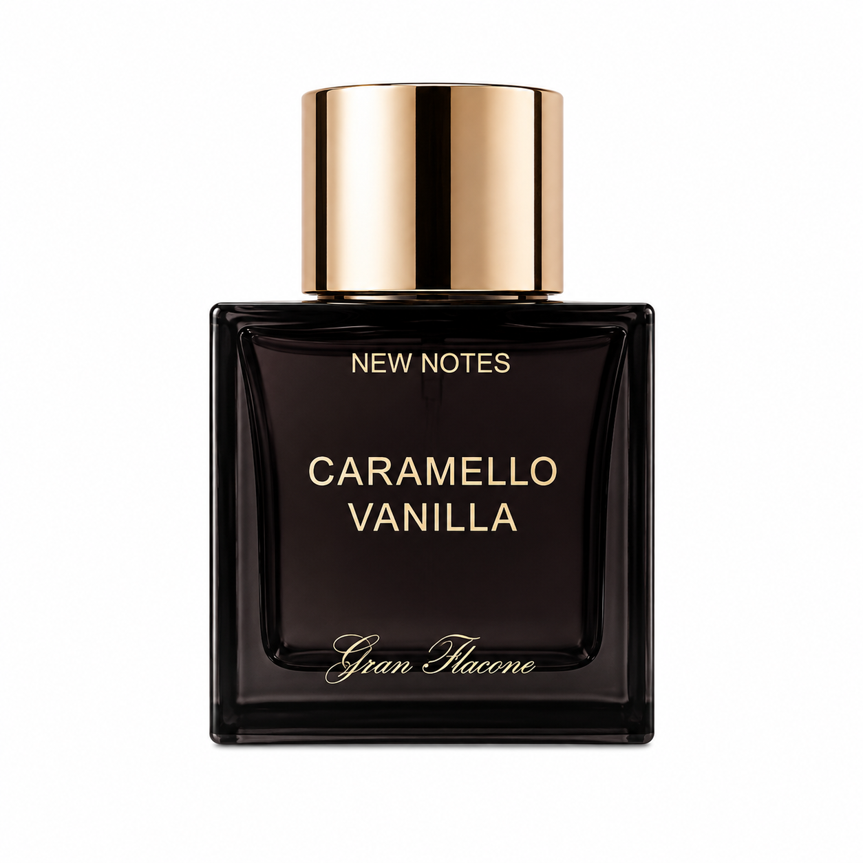 Caramelo Vanilla Gran Flacone de New Notes, extrait de parfum 100 ml, flacon de face sur fond blanc.