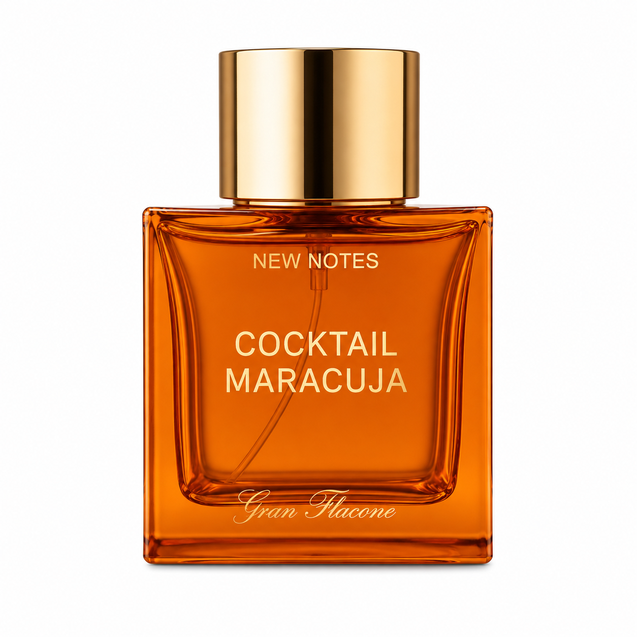 Cocktail Maracuja Gran Flacone de New Notes, extrait de parfum 100 ml, flacon de face sur fond blanc.
