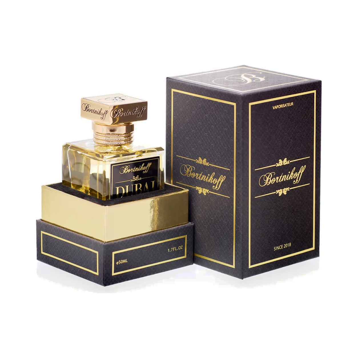 Flacon et coffret d'extrait de parfum Bortnikoff Dubai 50 ml