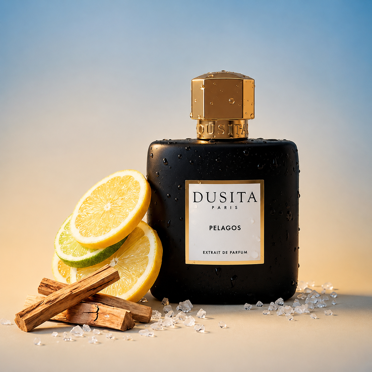 Dusita Paris Pelagos entouré de sel marin, palo santo et bois flotté