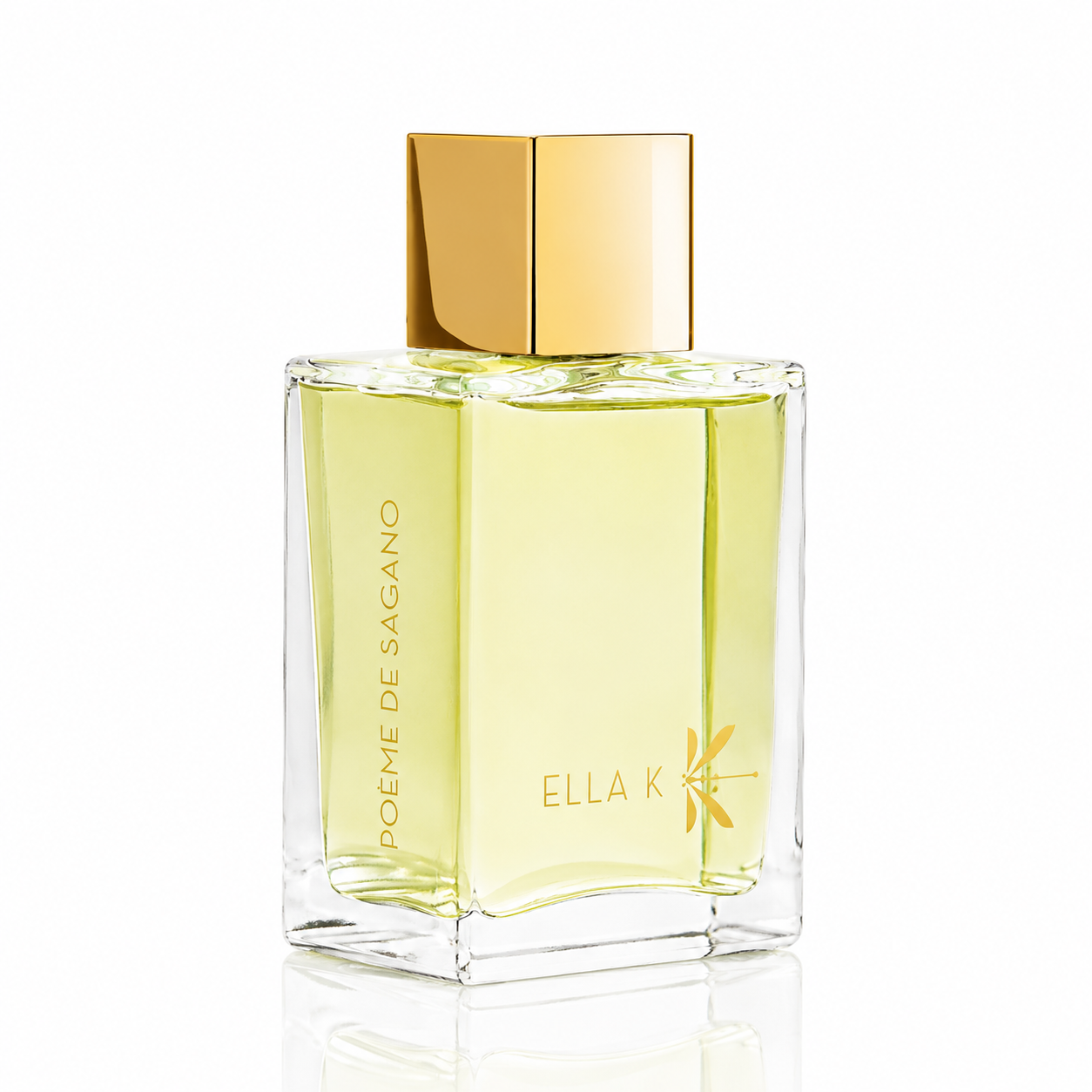 Poème de Sagano d'Ella K, eau de parfum 100 ml, flacon de trois quarts sur fond blanc.