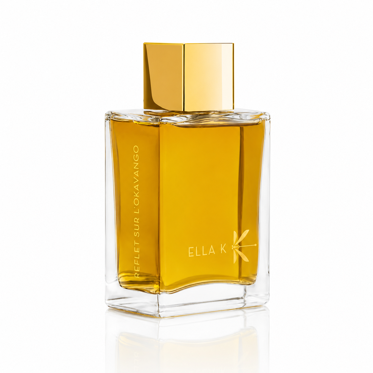 Reflet sur l'Okavango d'Ella K, eau de parfum 100 ml, flacon de trois quarts sur fond blanc.
