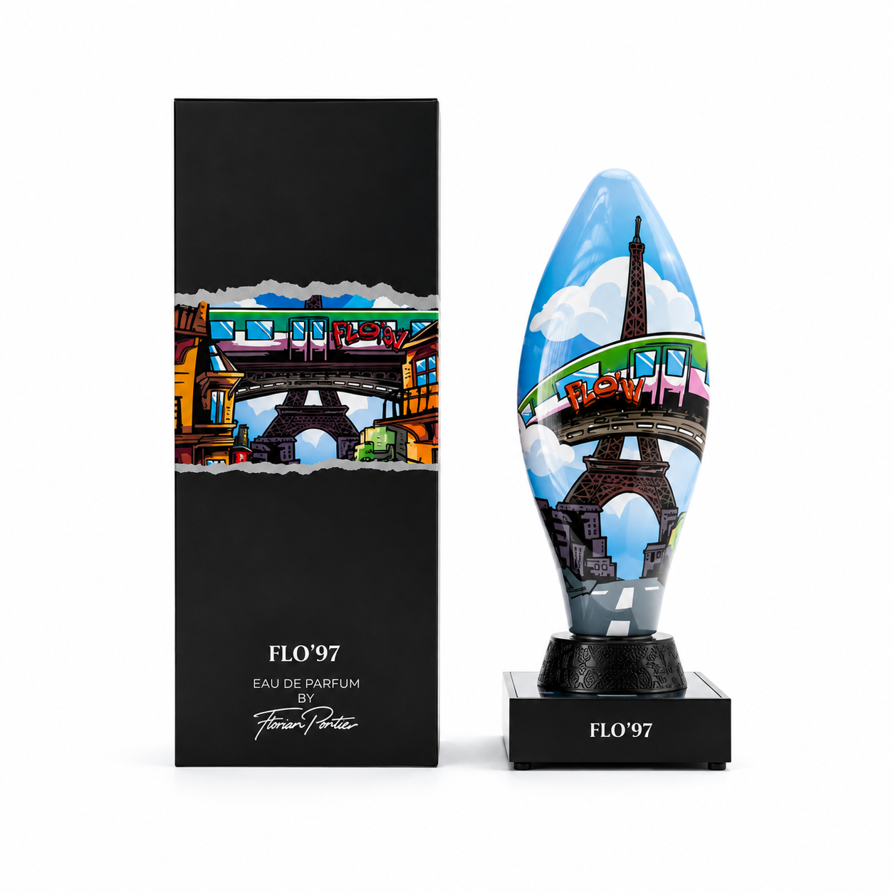 Parfum FLO’97 100 ml Florian Pontier avec boîte sur fond blanc
