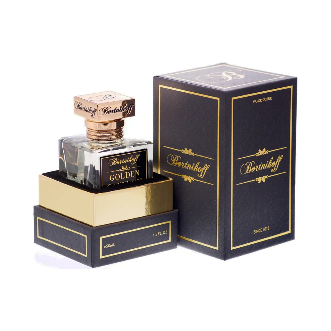 Flacon et coffret d'extrait de parfum Bortnikoff Golden Saffron 50 ml