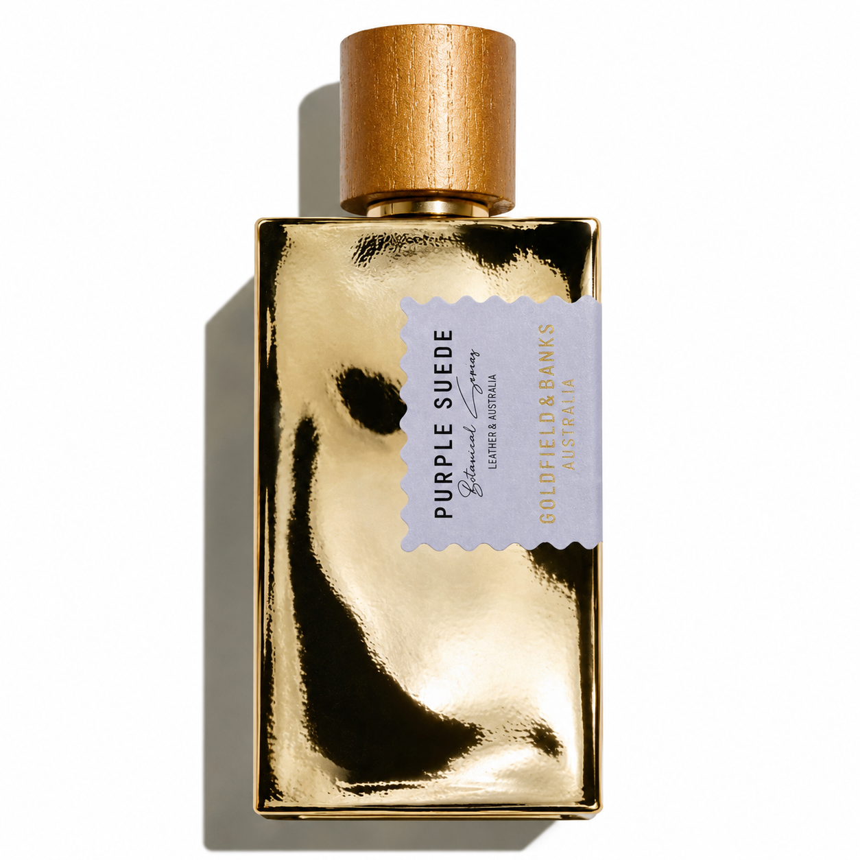 Parfum Purple Suede Goldfield & Banks Australia sur fond blanc