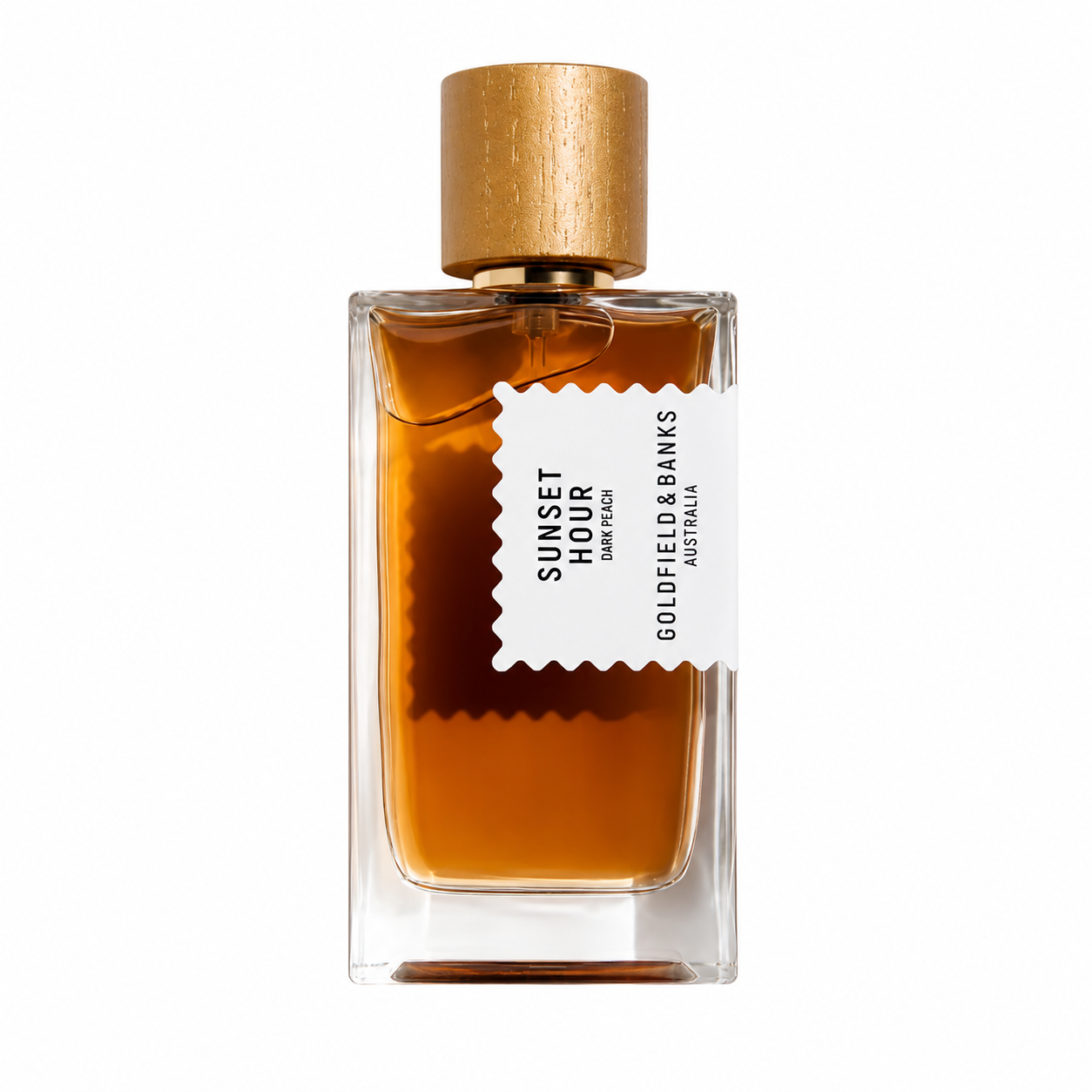 Parfum Sunset Hour Dark Peach Goldfield & Banks Australia sur fond blanc