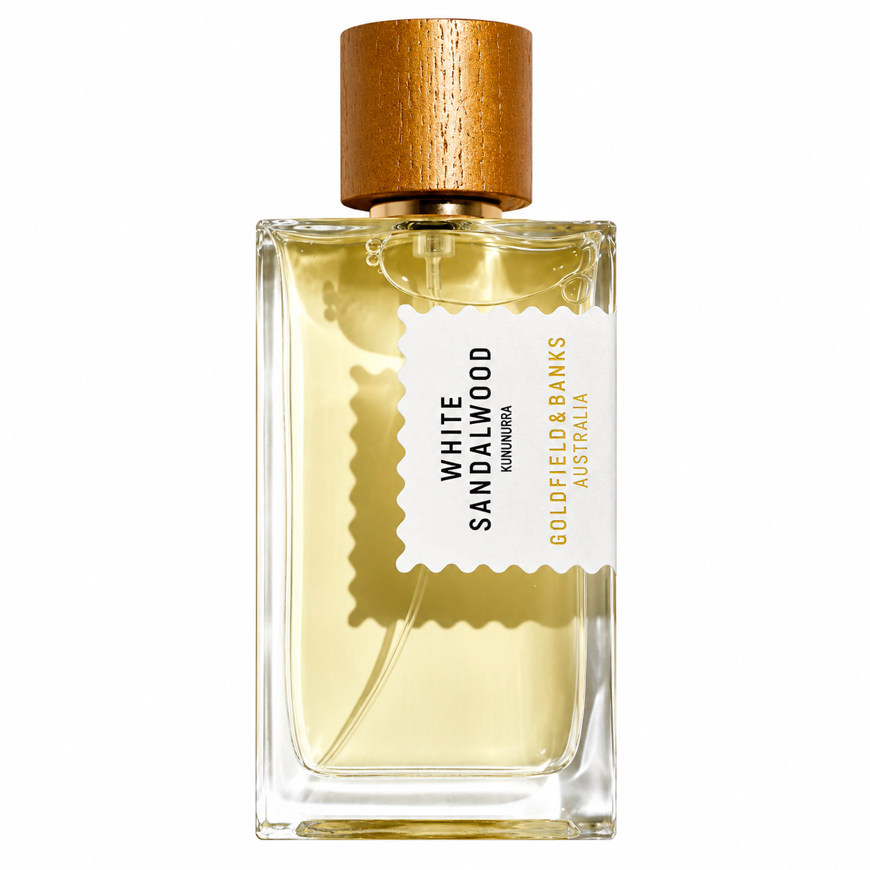 Parfum White Sandalwood Goldfield & Banks Australia sur fond blanc