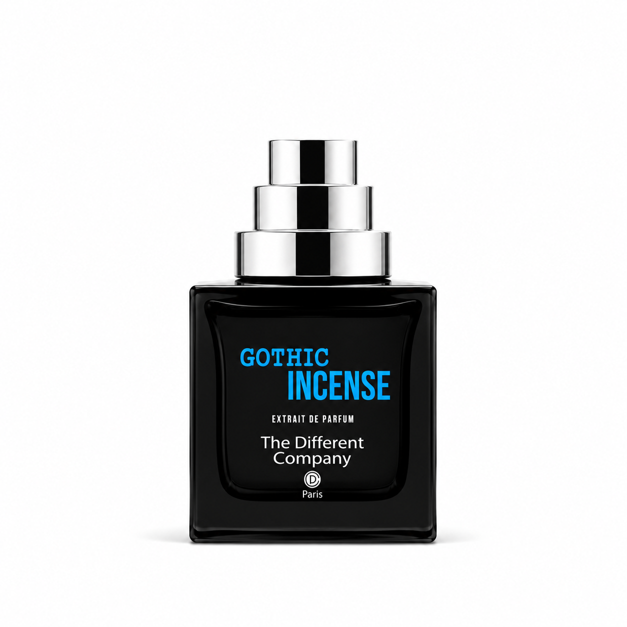 Gothic Incense de The Different Company, extrait de parfum 50 ml, flacon noir de face sur fond blanc.