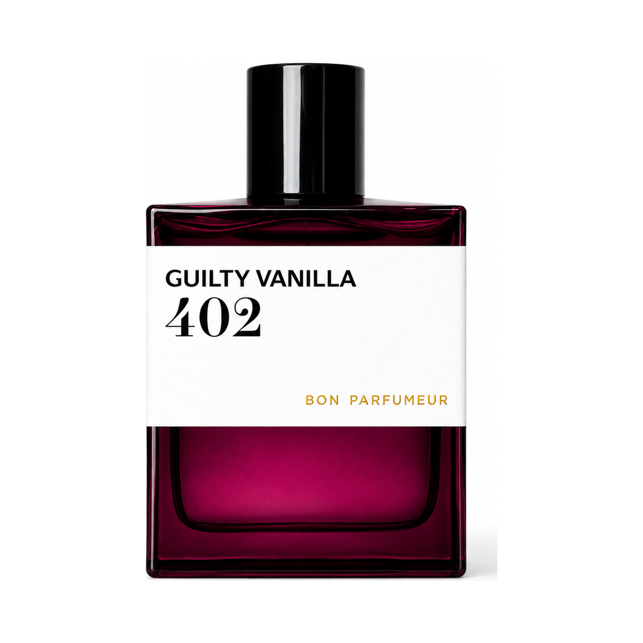 402 Guilty Vanilla de Bon Parfumeur, eau de parfum 100 ml, flacon de face sur fond blanc.