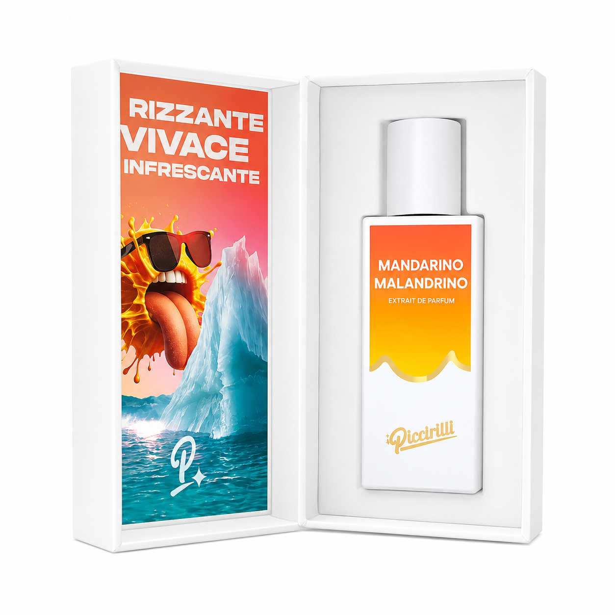 Mandarino Malandrino iPiccirilli – Extrait de Parfum 30 ml avec coffret ouvert