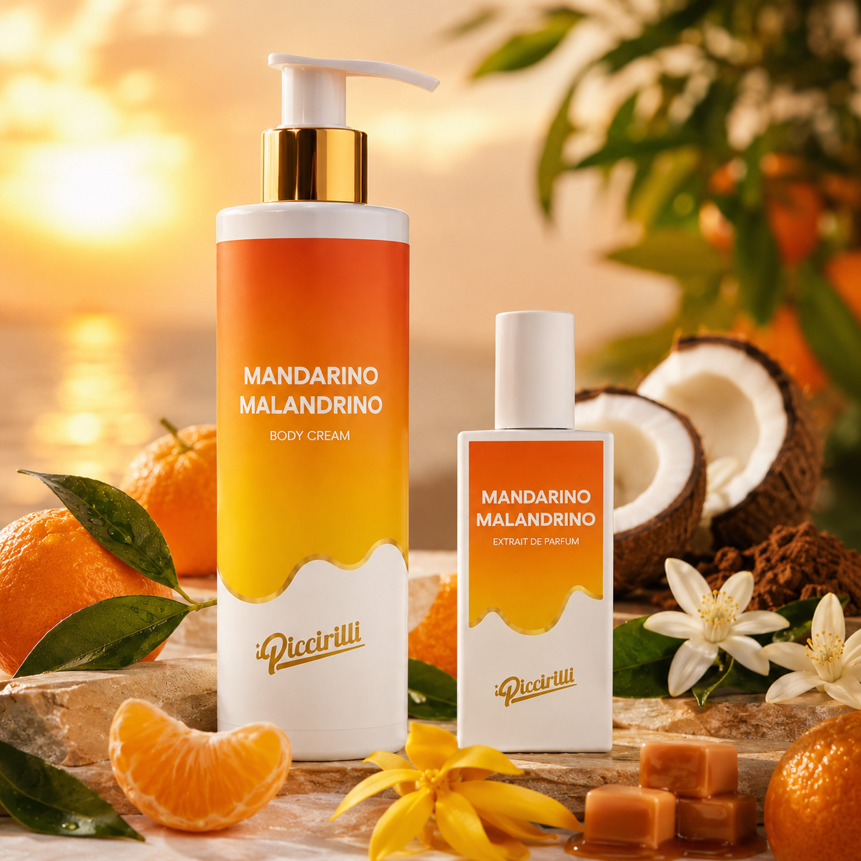 Mandarino Malandrino iPiccirilli crème corporelle 250 ml et extrait de parfum 30 ml ambiance hespéridée