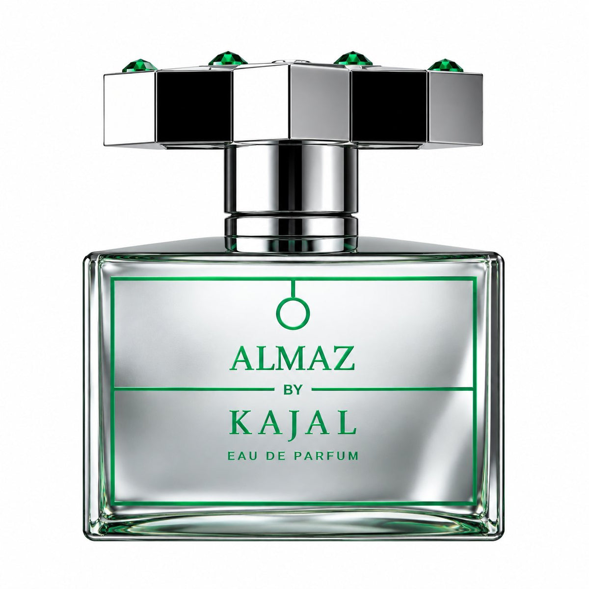 Almaz de Kajal, eau de parfum 100 ml, flacon de face sur fond blanc.