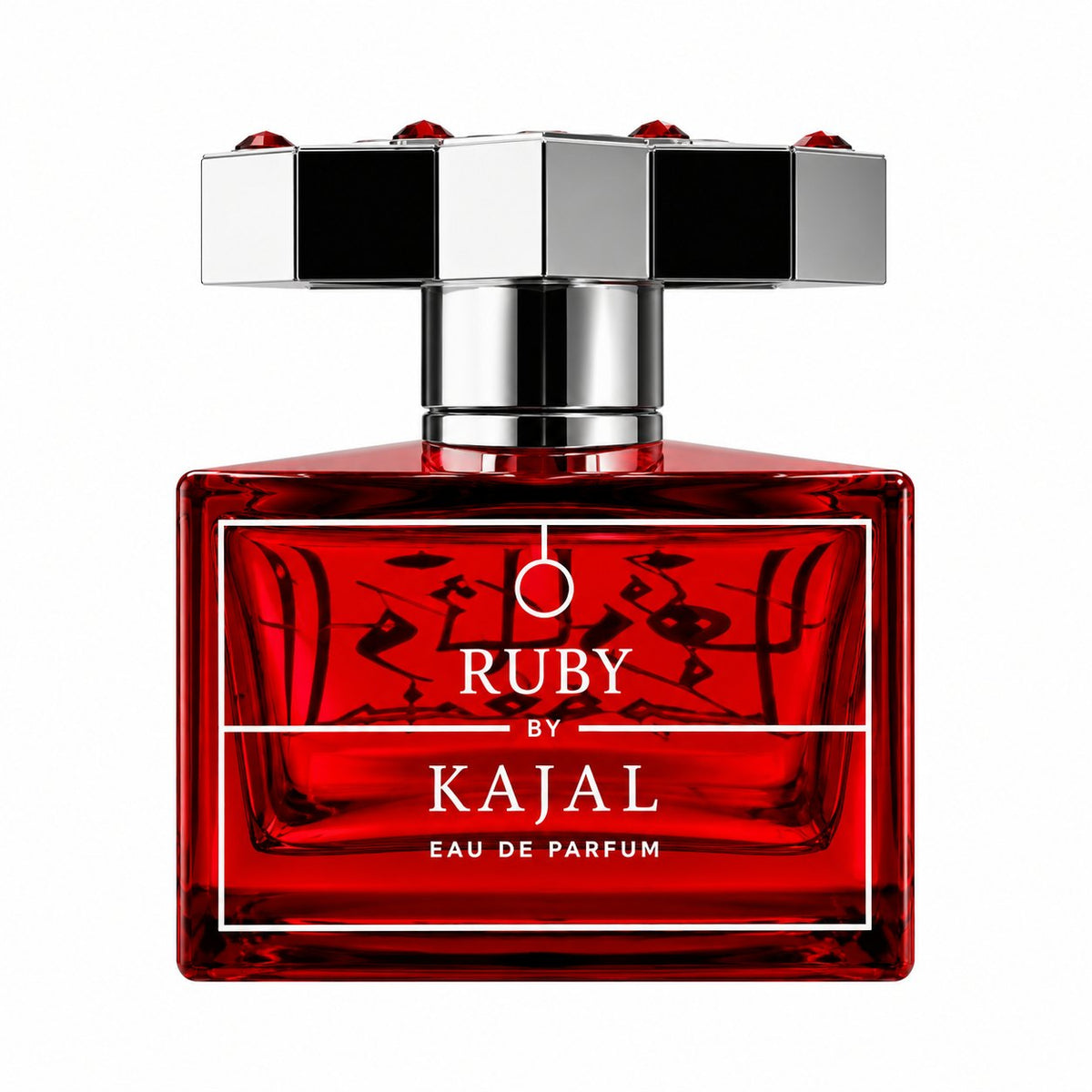 Ruby de Kajal, eau de parfum 100 ml, flacon rouge de face sur fond blanc.