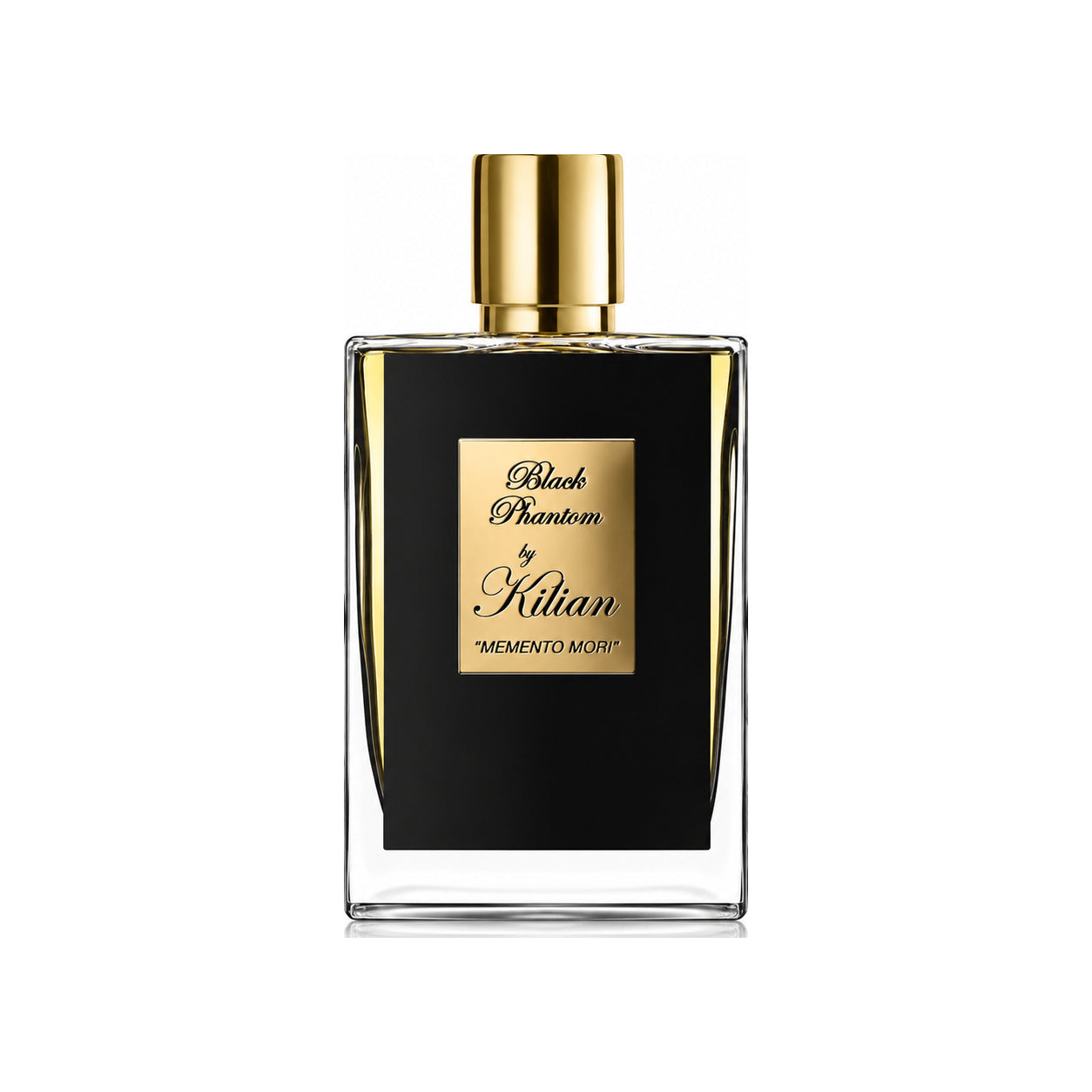 Black Phantom Memento Mori de Kilian, eau de parfum 50 ml, flacon de face sur fond blanc.