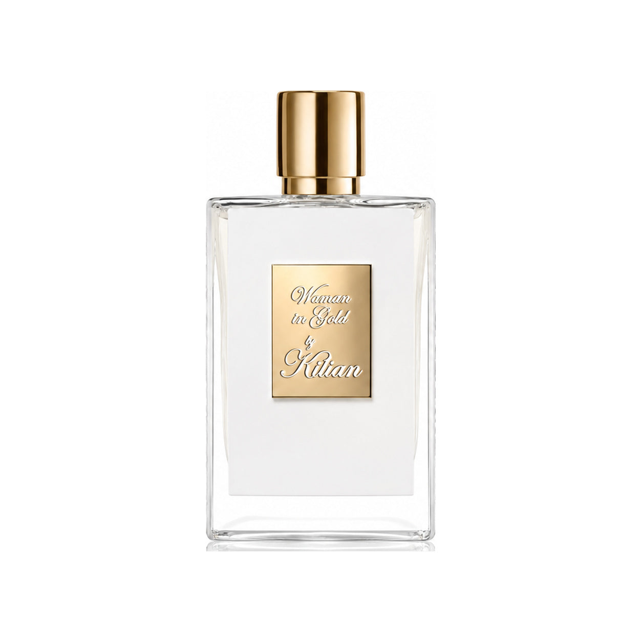 Woman in Gold de Kilian, eau de parfum 50 ml, flacon de face sur fond blanc.