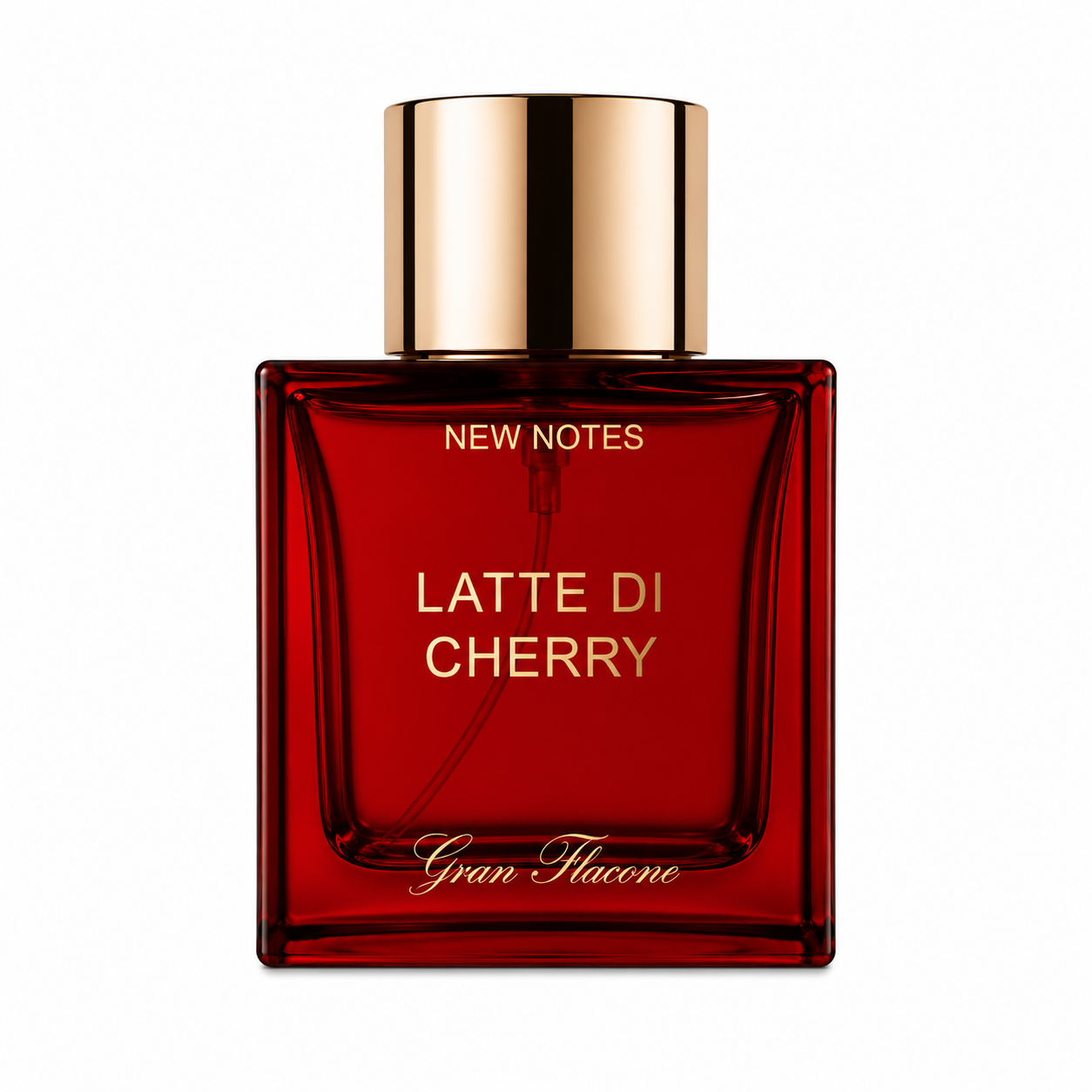 Latte di Cherry Gran Flacone de New Notes, extrait de parfum 100 ml, flacon de face sur fond blanc.