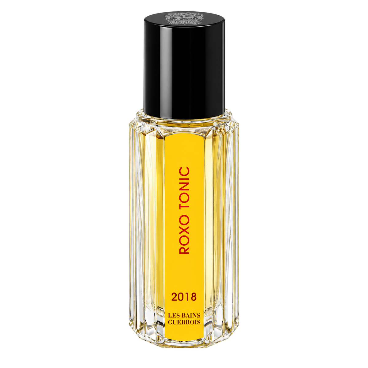 2018 Roxo Tonic de Les Bains Guerbois, eau de parfum 30 ml, flacon de face sur fond blanc.
