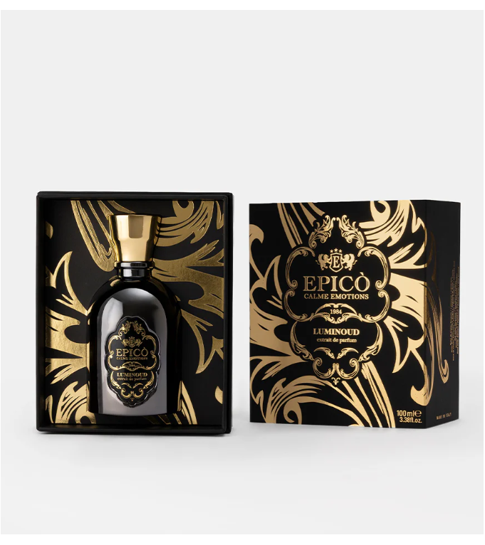 Luminoud d'Epicò, extrait de parfum boisé ambré de 100 ml.