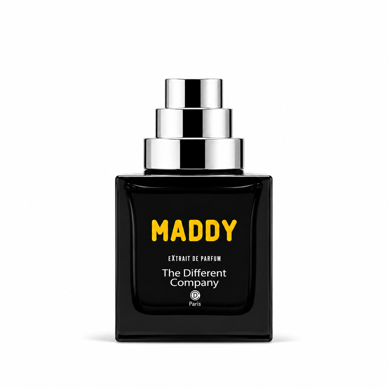 Maddy de The Different Company, extrait de parfum 50 ml, flacon noir de face sur fond blanc.