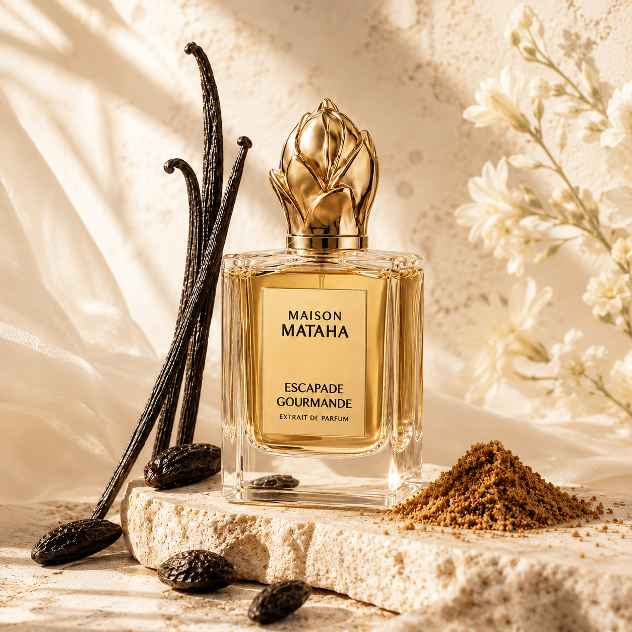 Escapade Gourmande by Maison Mataha – parfum de niche avec vanille, fève tonka et sucre noir