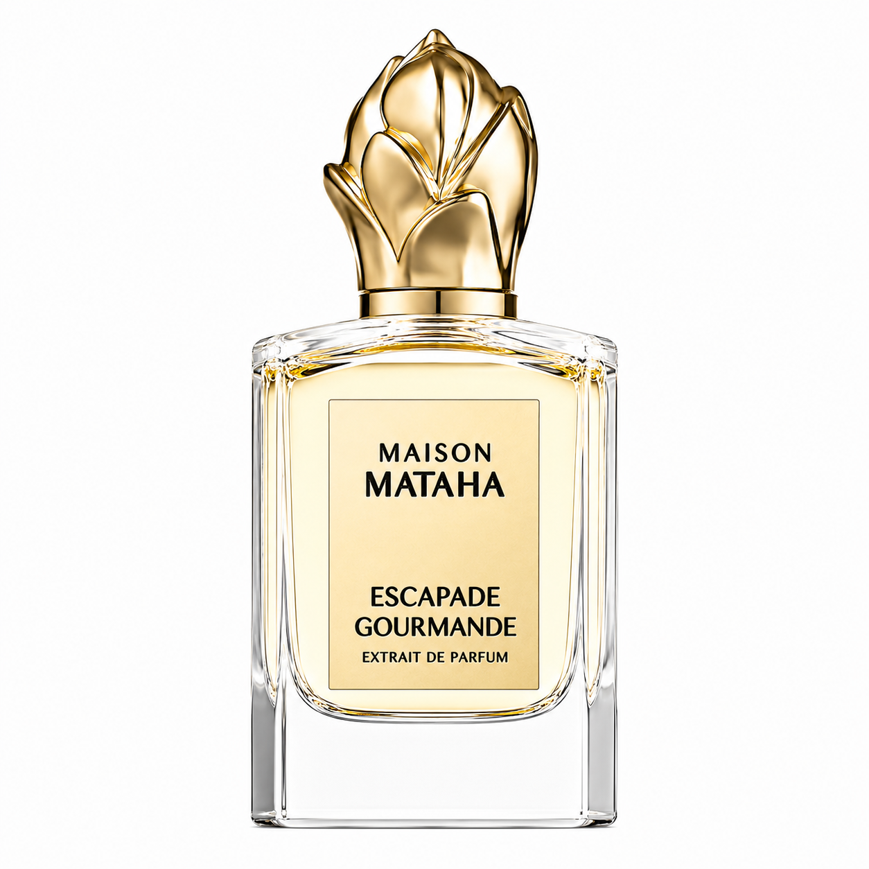 Escapade Gourmande by Maison Mataha – extrait de parfum gourmand vanillé, flacon sur fond blanc
