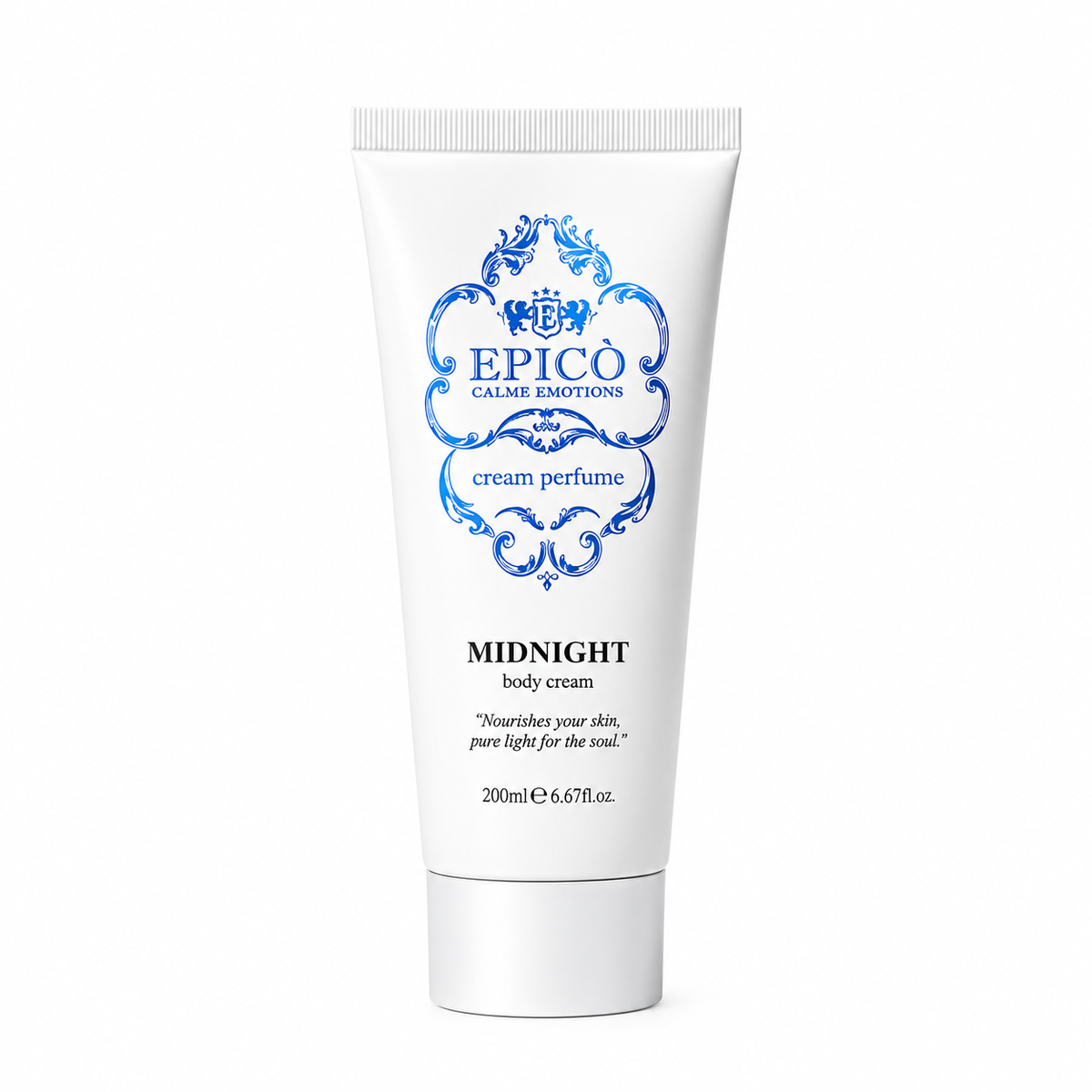 Crème corporelle Midnight d'Epicò, 200 ml, soin parfumé au lait d'iris et à la pivoine.