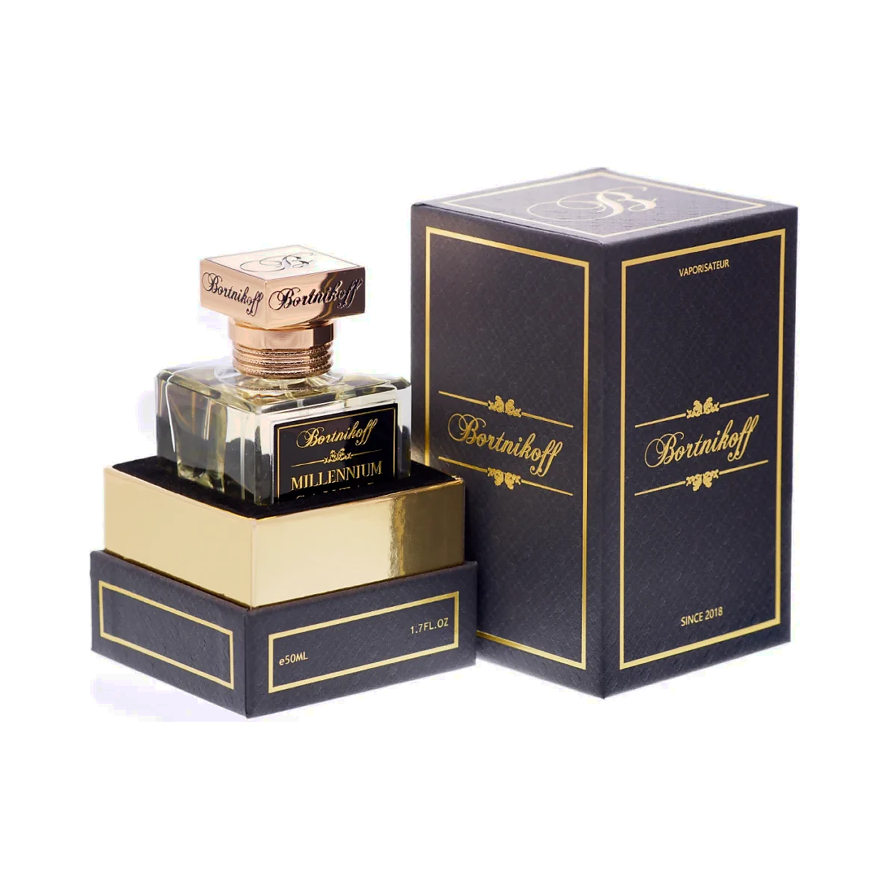 Flacon et coffret d'extrait de parfum Bortnikoff Millennium Santal 50 ml