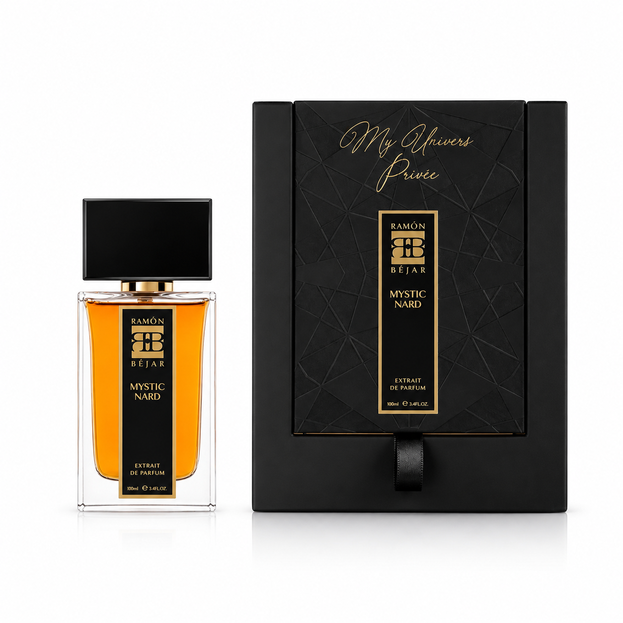 Mystic Nard Ramón Béjar extrait de parfum 100 ml avec coffret sur fond blanc