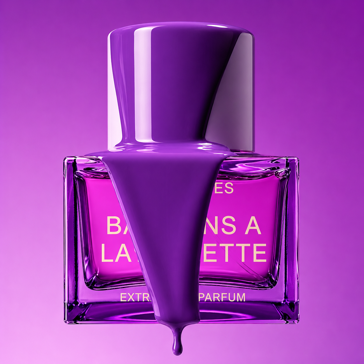 Bonbons à la Violette de New Notes, extrait de parfum, flacon en mise en scène.